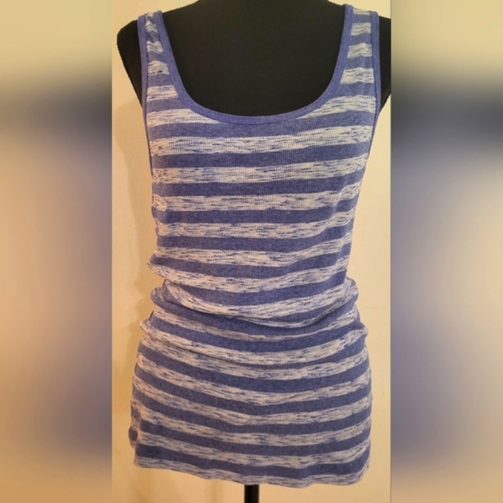 Casual Purple & Gray Striped‎ Women's Tank Top (Size L) - Picture 3 of 11
